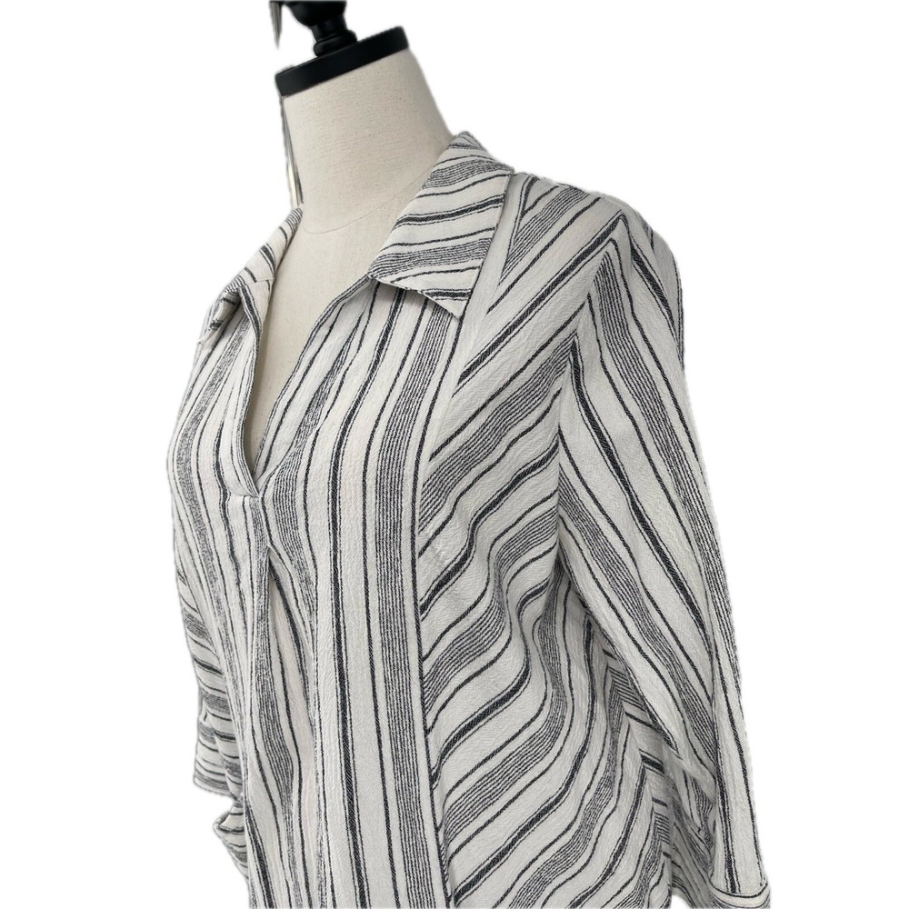 Soft Surroundings White/Black Striped Collared V-Neck Tunic Top Shirt Boho‎ L - Picture 4 of 9